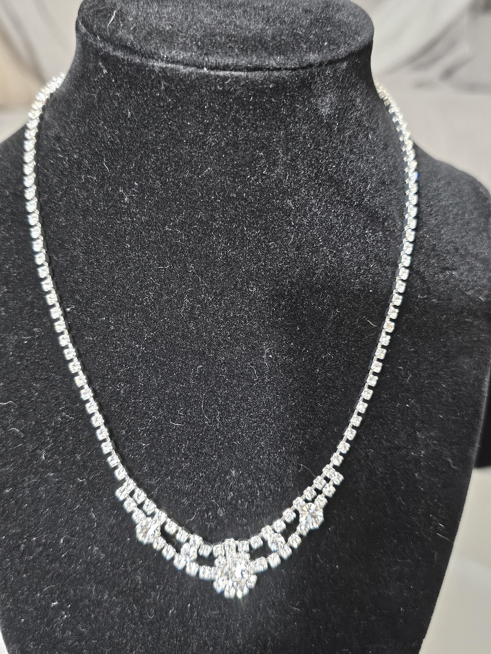 Silver-tone Crystal Rhinestone Cluster Necklace